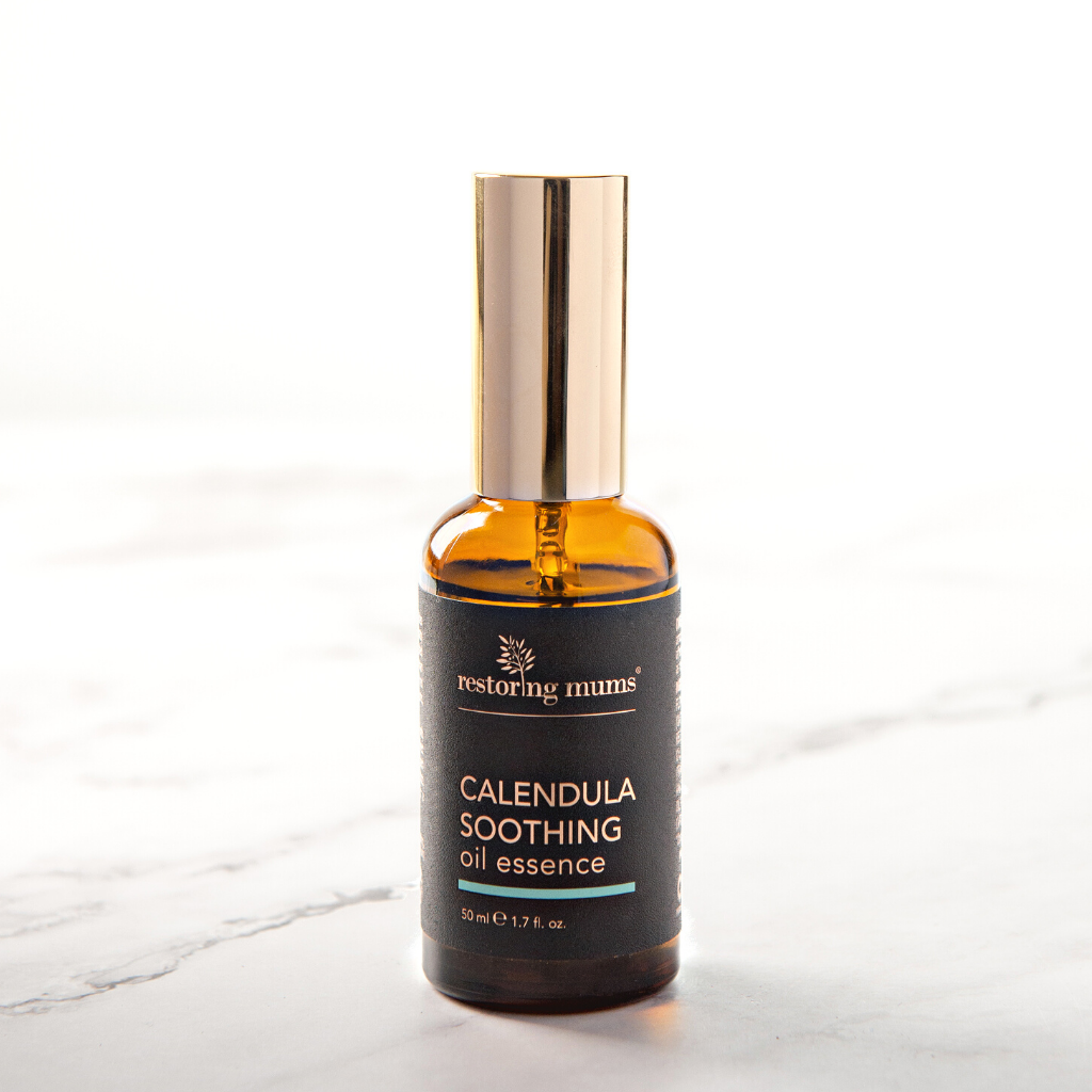 Calendula Soothing Oil Essence Great for mums, kids, babies and dads too! Harnessing the skin soothing properties of calendula and exceptional high fatty acid content of oat oil, blended with healing Frankincense, German Chamomile and Lavender to soothe red irritated skin.