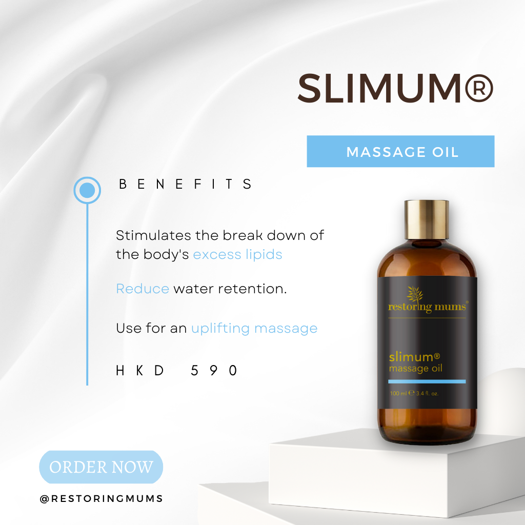 slimum®️ Massage Oil can stimulates the breakdown of the body's excess lipids, reduce water retention & use for an uplifting massage. 