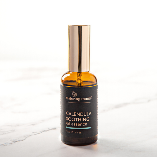 Calendula Soothing Oil Essence Great for mums, kids, babies and dads too! Harnessing the skin soothing properties of calendula and exceptional high fatty acid content of oat oil, blended with healing Frankincense, German Chamomile and Lavender to soothe red irritated skin. 